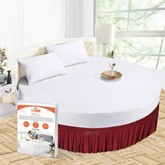 SGI Bedding Round Bed Skirt |Wrap Around Microfiber Bed Skirt | Fade Resistant, Wrinkle Free, Anti-static, Decorative, Extra Storage Space, Clutter-Free | 84" Diameter / 12" Drop, Burgundy