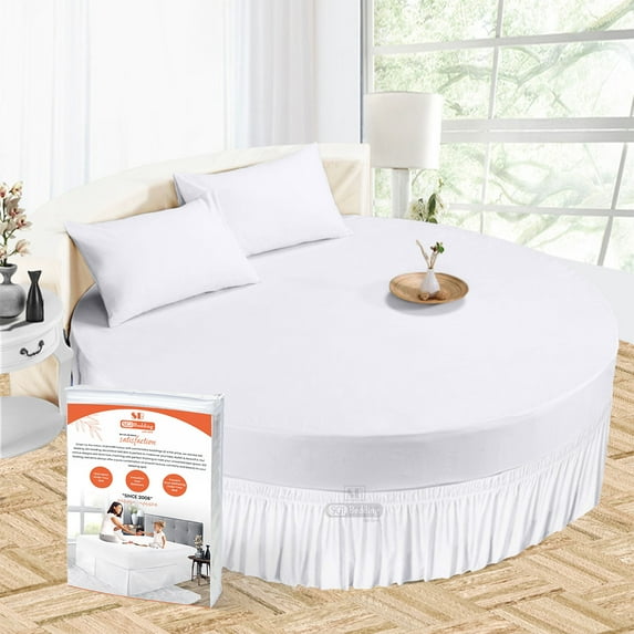 SGI Bedding Round Bed Skirt |Wrap Around Microfiber Bed Skirt | Fade Resistant, Wrinkle Free, Anti-static, Decorative, Extra Storage Space, Clutter-Free | 84" Diameter / 14" Drop, White