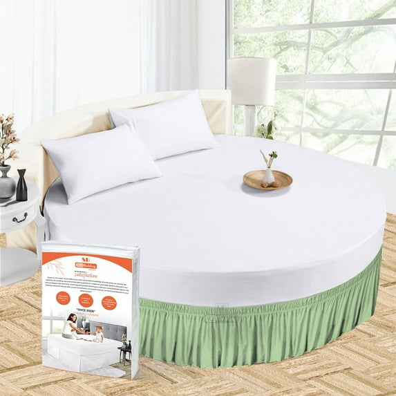SGI Bedding Round Bed Skirt |Wrap Around Microfiber Bed Skirt | Fade Resistant, Wrinkle Free, Anti-static, Decorative, Extra Storage Space, Clutter-Free | 84" Diameter / 14" Drop, Moss