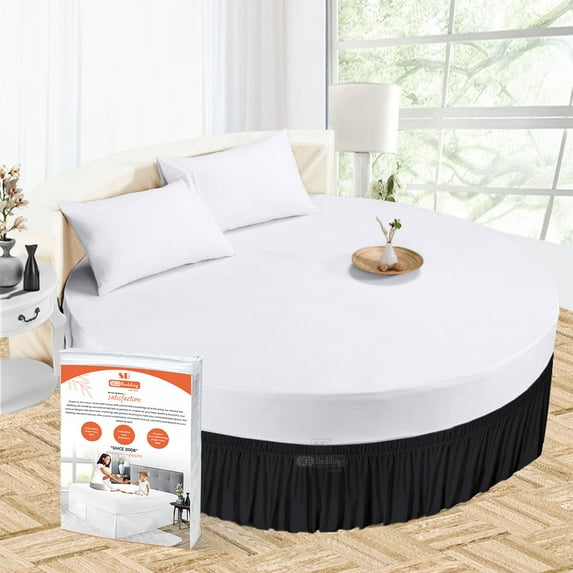 SGI Bedding Round Bed Skirt |Wrap Around Microfiber Bed Skirt | Fade Resistant, Wrinkle Free, Anti-static, Decorative, Extra Storage Space, Clutter-Free | 87" Diameter / 14" Drop, Black