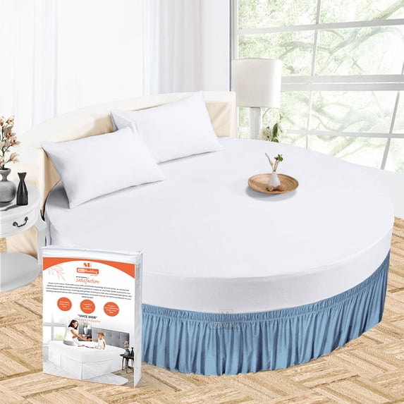 SGI Bedding Round Bed Skirt |Wrap Around Microfiber Bed Skirt | Fade Resistant, Wrinkle Free, Anti-static, Decorative, Extra Storage Space, Clutter-Free | 96" Diameter / 14" Drop, Mediterranean Blue