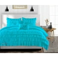 thumbnail image 1 of SGI California King Multi Ruffle Comforter Set Microfiber Turquoise Blue 3 Piece, 1 of 5