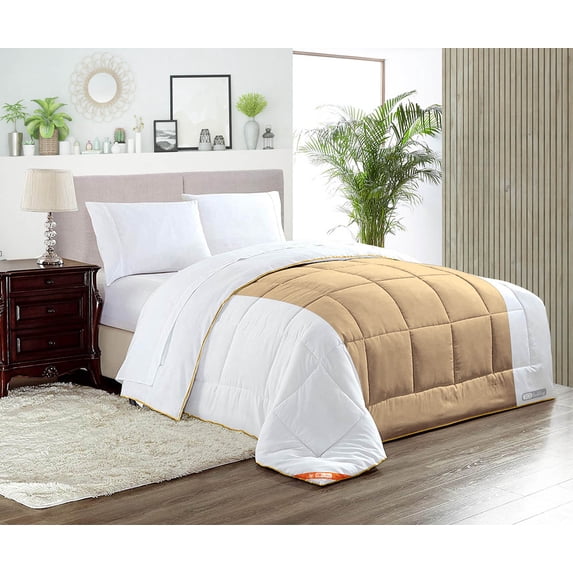 SGI Full Contrast Comforter Set Microfiber Fill 3 Piece Taupe