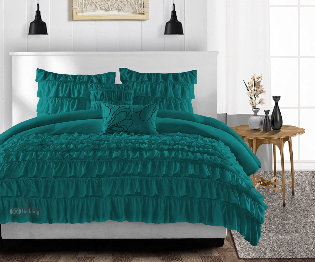 SGI Full Multi Ruffle Comforter Set Microfiber Teal 3 Piece - Walmart.com