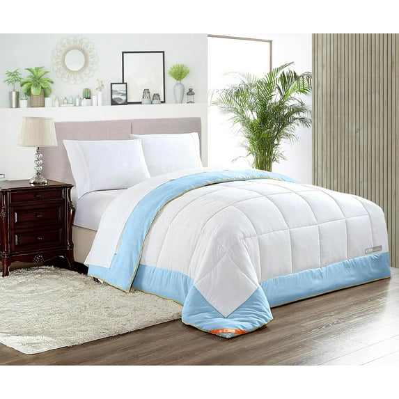 SGI Microfiber Comforter Set Oversized /Palatial King Size Light Blue Two Tone Style 3 PC