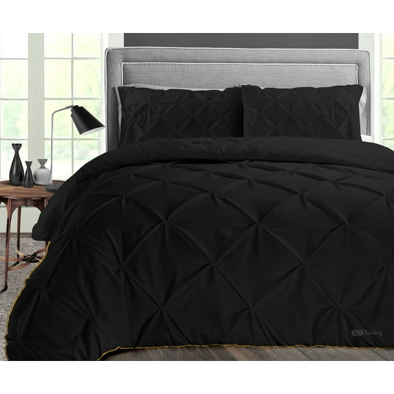 SGI Microfiber Comforter Set Super King Plus Size Black Pinch 3 Piece