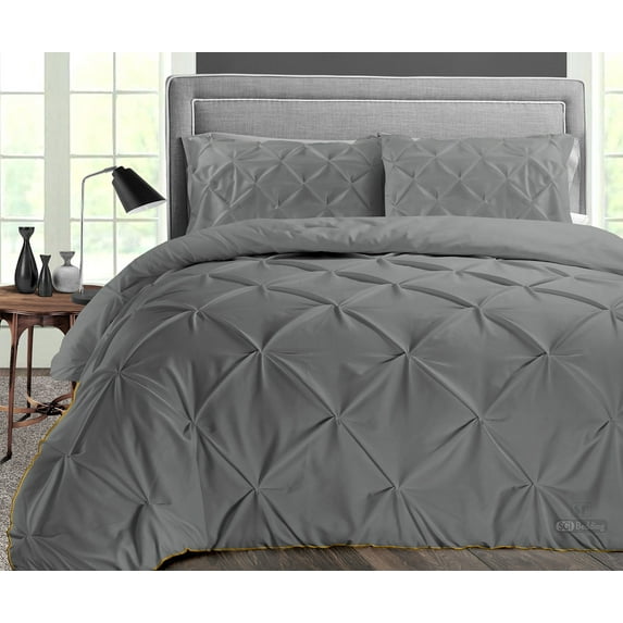 SGI Microfiber Comforter Set Super King Size Dark Gray Pinch 3 Piece