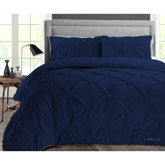 SGI Microfiber Comforter Set SuperKing P Plus Size Navy Blue Pinch 3 Piece