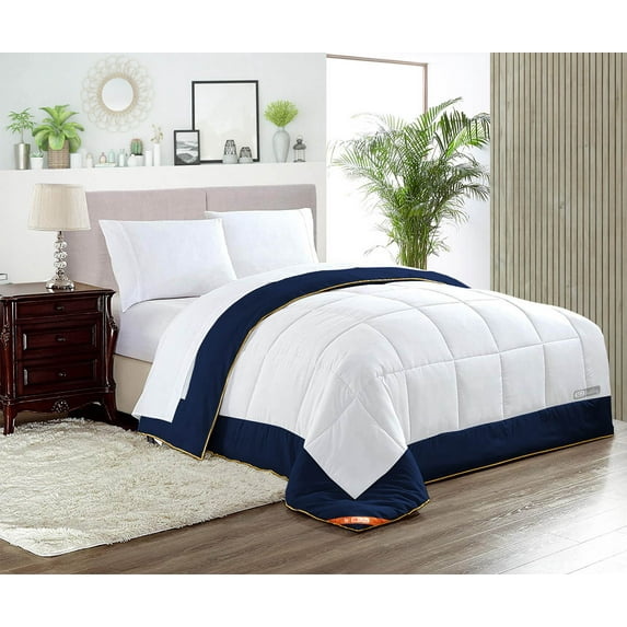 SGI Microfiber Comforter Set SuperKing P Plus Size Navy Blue Two Tone Style 3 PC