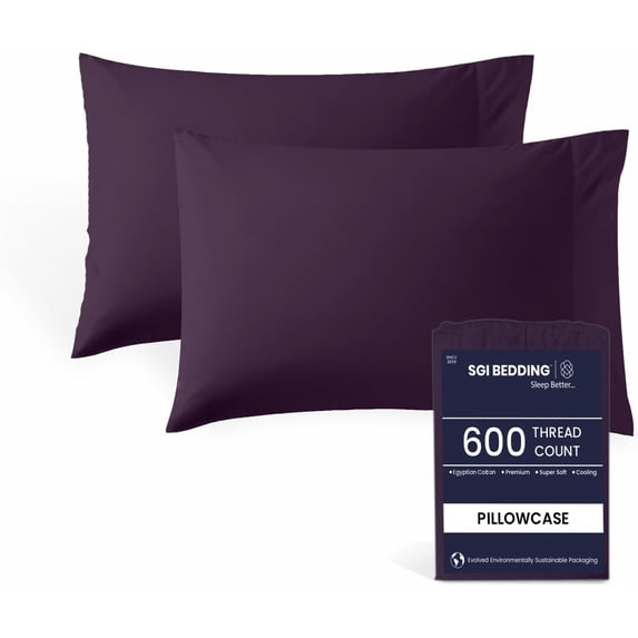 SGI Bedding 600 TC Pillowcase Set Plum Color 2 Piece King Size