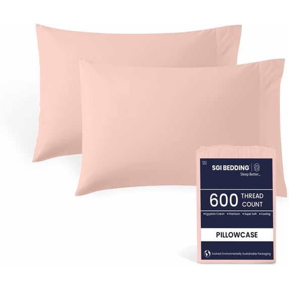 SGI Bedding 600 TC Pillowcase Set Peach Color 2 Piece Queen Size