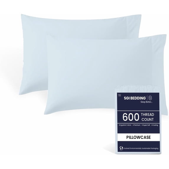 SGI Bedding 600 TC Pillowcase Set Light Blue Color 2 Piece Euro Sham Size