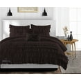 thumbnail image 1 of SGI Queen Multi Ruffle Comforter Set Microfiber Chocolate 3 Piece, 1 of 5