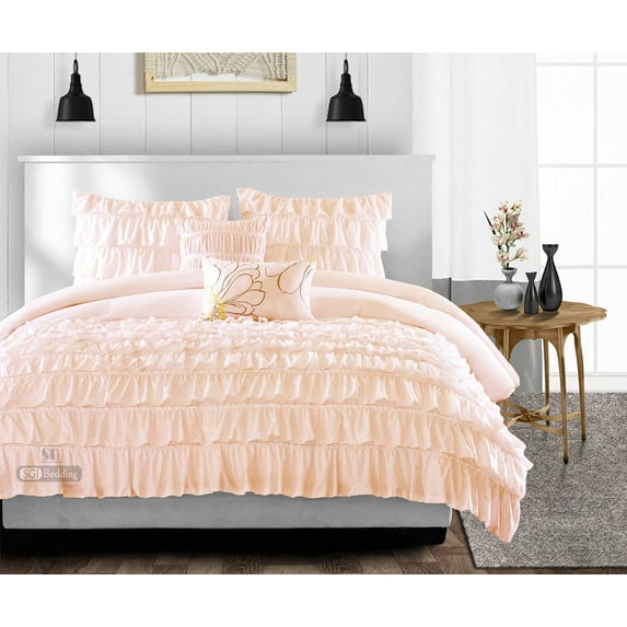 SGI Super King Plus Multi Ruffle Comforter Set Microfiber Peach 3 Piece