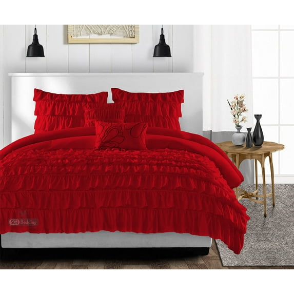 SGI Wyoming King Multi Ruffle Comforter Set Microfiber Blood Red 3 Piece