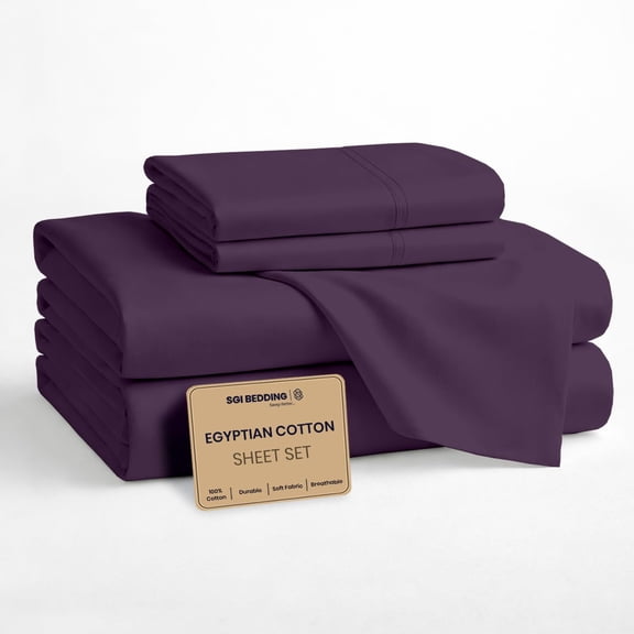 SGI bedding 100% Egyptian Cotton 1000 TC Sheets Queen Size – Cooling Sheets, Soft Breathable Plum Bedding, Luxury Bedding, Luxury Hotel Sheet Set, Deep Pocket 15", 4 Piece Set