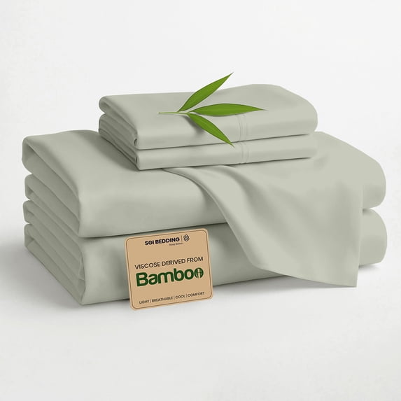 SGI bedding 108"x 108" 4 Pc Alaskan King Sheet Set 100% Organically Grown Bamboo Viscose - Deep Pocket 18" Ultra Soft, Breathable, Hotel Quality Sheets, Oversized Bed Sheets, Sea Glass