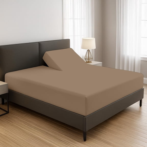 SGI bedding 32" Queen Split Top Flex Head Fitted Sheet Only – 600 Thread Count 100% Egyptian Cotton – Deep Pocket 15" Adjustable Bed Fitted Sheet – Soft, Breathable, Beige Solid