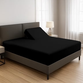 SGI bedding 34" King Split Top Flex Head Fitted Sheet Only – 600 Thread Count 100% Egyptian Cotton – Deep Pocket 15" Adjustable Bed Fitted Sheet – Soft, Breathable, Black Solid