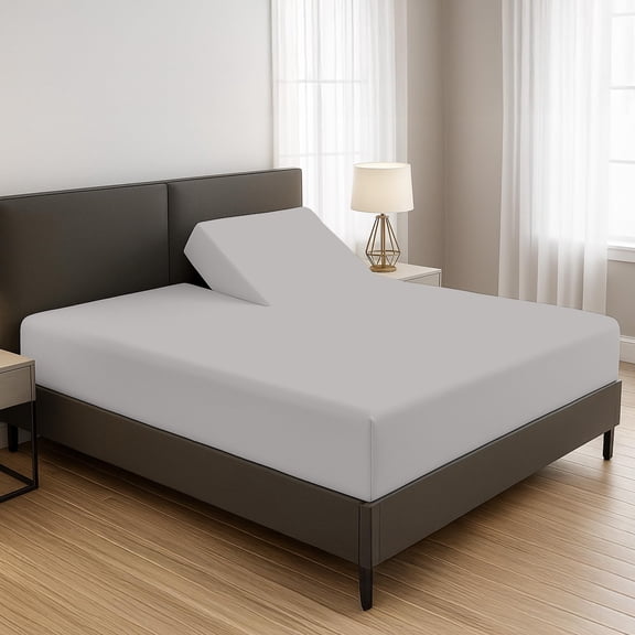 SGI bedding 34" King Split Top Flex Head Fitted Sheet Only – 600 Thread Count 100% Egyptian Cotton – Deep Pocket 15" Adjustable Bed Fitted Sheet – Soft, Breathable, Silver Solid