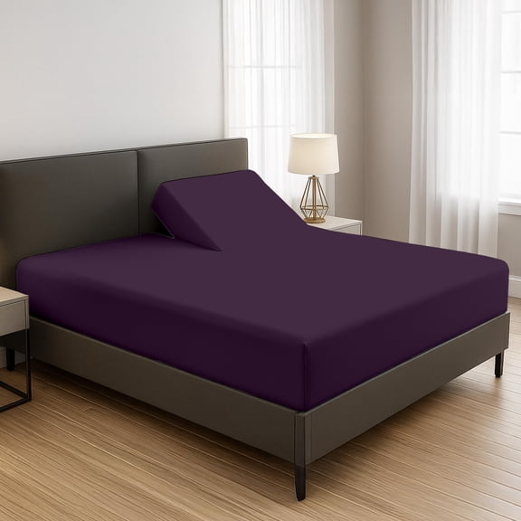 SGI bedding 36" King Split Top Flex Head Fitted Sheet Only – 600 Thread Count 100% Egyptian Cotton – Deep Pocket 15" Adjustable Bed Fitted Sheet – Soft, Breathable, Plum Solid