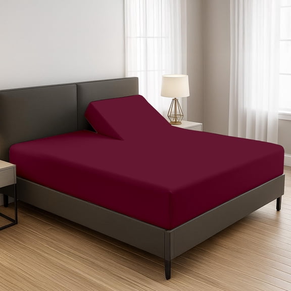 SGI bedding 39" King Split Top Flex Head Fitted Sheet Only – 600 Thread Count 100% Egyptian Cotton – Deep Pocket 15" Adjustable Bed Fitted Sheet – Soft, Breathable, Burgundy Solid
