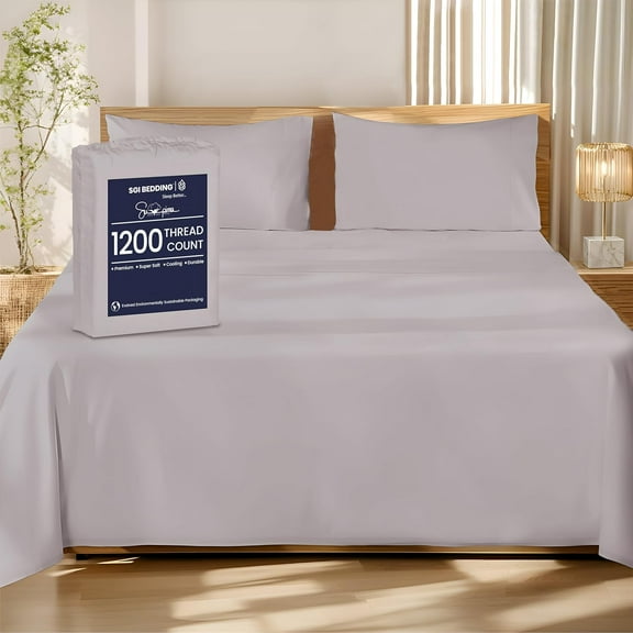 SGI bedding 4 Piece100% Supima Cotton Sheets Twin Size - 1200 Thread Count, Ultra Luxury Cotton Sheets, 15" Deep Pocket Sheet Set, 5 Star Hotel Quality Breathable, Soft and Premium Cotton- Light Gray