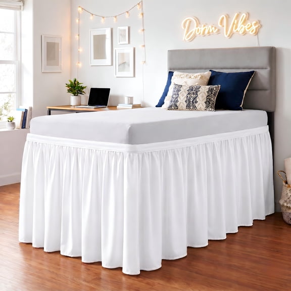 SGI bedding Dorm Bed Skirt Twin XL 30 Inch Drop Length - White, Ruffled Pattern College Dorm Room Dust Ruffle - Split Corner, Easy Care, Wrinkle Free 1800 Series Microfiber Bed Skirt