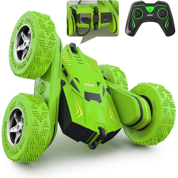 SGILE RC Stunt Car Toy Gift, 4WD Remote Control Car with 2 Sided 360 Rotating Rc Car for Kids Girls Boys Age 6 7 8 12, Green