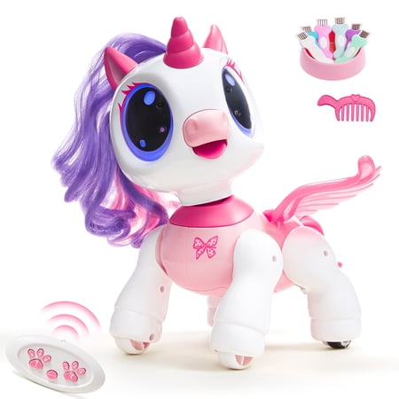 SGILE Remote Control Robot Toy with Interactive Hand Motion Gestures, STEM Toy Program Treats, Walking and Dancing Unicorn Robot Kids Toy Pink