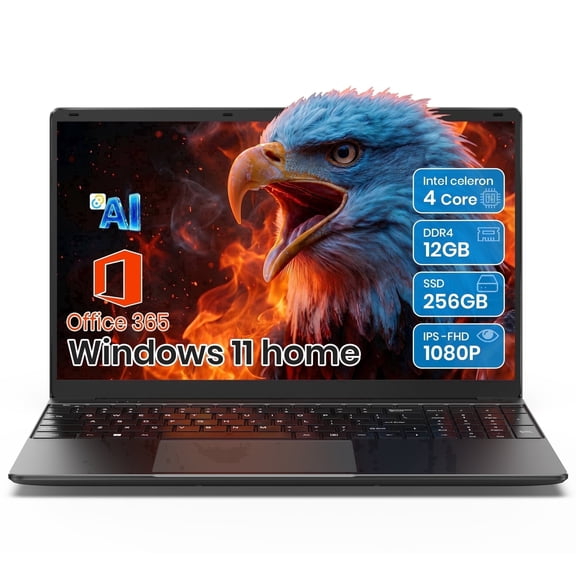 SGIN 15.6" Laptop 12GB DDR4 256GB SSD Windows 11 Laptops Computer, 4-Core Intel Celeron CPU, AI App, Office 365, 1080P FHD, Wifi 5