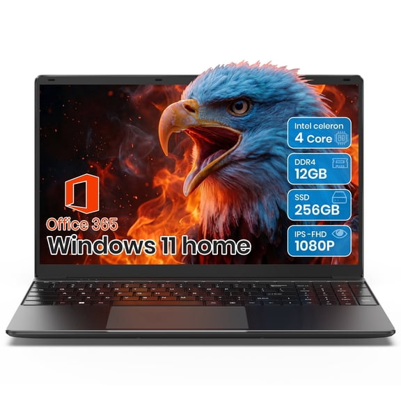 SGIN 15.6" Laptop 12GB DDR4 256GB SSD Windows 11 Laptop Computer, 4-Core Intel Celeron CPU, AI App, Office 365, 1080P FHD, Wifi 6