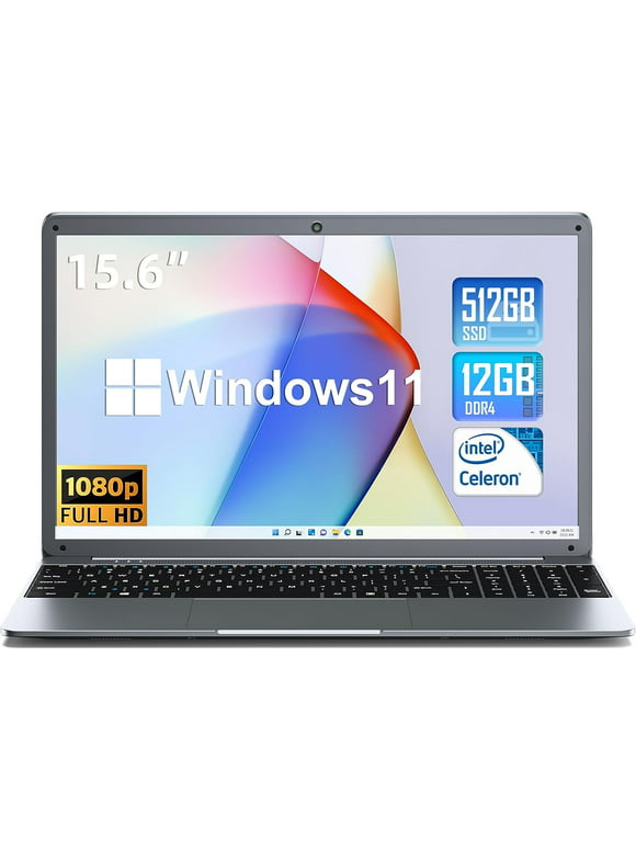 SGIN 15.6inch Laptop 12GB DDR4 512GB SSD Windows 11 with Intel Celeron N5095 Full HD 1920x1080