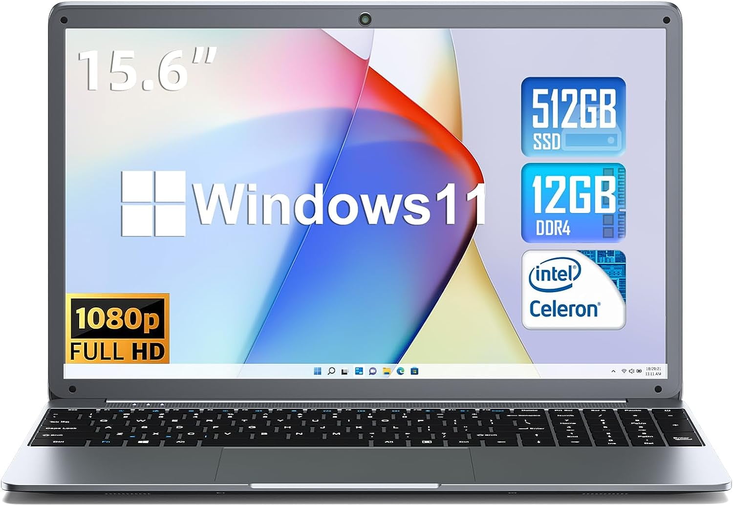SGIN 15.6inch Laptop 4GB DDR4 128GB SSD Windows 11 with 4 Core 