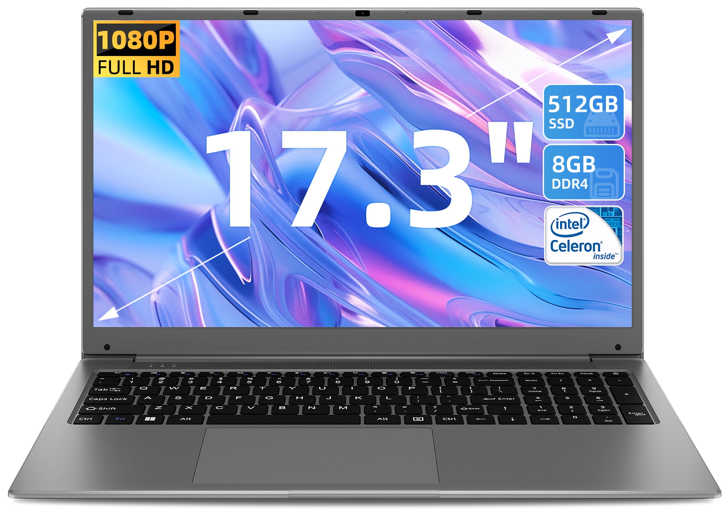 SGIN Computadora portátil, pantalla IPS Full HD de 17 pulgadas, 8 GB de  RAM, 256 GB SSD con procesador Intel Celeron de cuatro núcleos, mini HDMI