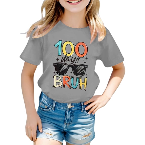 SGMVNU 100 Days of School Shirts for Boys Girls T Shirt for Boys 12-14 Short Sleeve Tops Crewneck Trendy Loose T-Shirts Cotton Tops Graphic Tees(Size 1-2 Years,Grey)