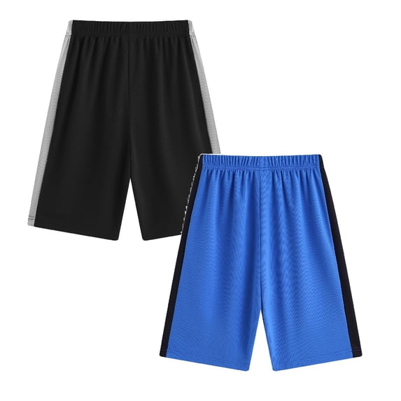 SGMVNU 2 Pack Boys Basketball Shorts Lightweight Stretch Elastic Waist Sports Shorts Summer Running Athletic Shorts, Size 9-10 Years, Black, Blue