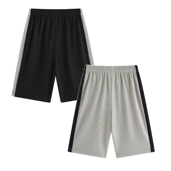 SGMVNU 2 Pack Boys Basketball Shorts Lightweight Stretch Elastic Waist Sports Shorts Summer Running Athletic Shorts, Size 9-10 Years, Black, Grey