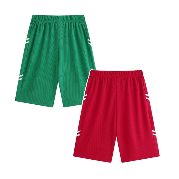 SGMVNU 2 Pack Boys Basketball Shorts Summer Stretch Athletic Sports Shorts Lightweight Running Shorts Activewear, Size 13-14 Years, Green, Red