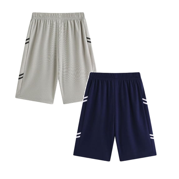 SGMVNU 2 Pack Boys Basketball Shorts Summer Stretch Athletic Sports Shorts Lightweight Running Shorts Activewear, Size 7-8 Years, Navy, Grey