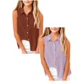 thumbnail image 1 of SGMVNU 2 Pack Girl's Button Down Sleeveless Blouse Summer Lapel Collar Tank Tops Casual Loose Cotton Linen Shirts, Size 15-16 Years, Light Purple & Coffee, 1 of 7