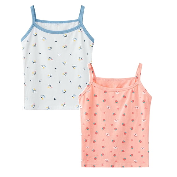 SGMVNU 2 Pack Girls Tank Tops Summer Casual Strappy Camisole Top Toddlers Kids Soft Sleeveless Undershirts, Pink, Light Blue, Size 4-5 Years