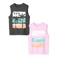 thumbnail image 1 of SGMVNU 2 Pack Girls Tank Tops Summer Casual Tropical Sleeveless Shirts Cartoon Printed Loose Fit Beach Tanks, Pink, Grey, Size 5-6 Years, 1 of 6