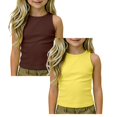 thumbnail image 1 of SGMVNU 2 Pack Tank Tops for Girls Summer Casual Fitted Sleeveless Ribbed Shirts Crewneck Racerback Athletic Tees, Size 7-8 Years, Yellow & Brown, 1 of 9