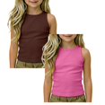 thumbnail image 1 of SGMVNU 2 Pack Tank Tops for Girls Summer Casual Fitted Sleeveless Ribbed Shirts Crewneck Racerback Athletic Tees, Size 9-10 Years, Hot Pink & Brown, 1 of 8