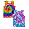 thumbnail image 1 of SGMVNU 2 Pack Tie Dye Tank Tops for Boys Casual Sleeveless Workout Tops Soft Crewneck Kids Summer Athletic Play Shirts, Size 6-7 Years, Purple & Orange, 1 of 4