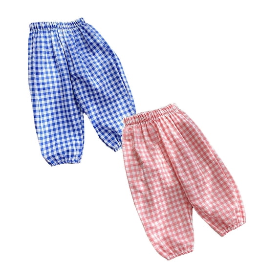 SGMVNU 2 Pack Toddler Baby Boy Girl Gingham Plaid Pants Casual Lightweight Elastic Waist Long Bloomers Trousers, Size 6-7 Years, Pink, Blue