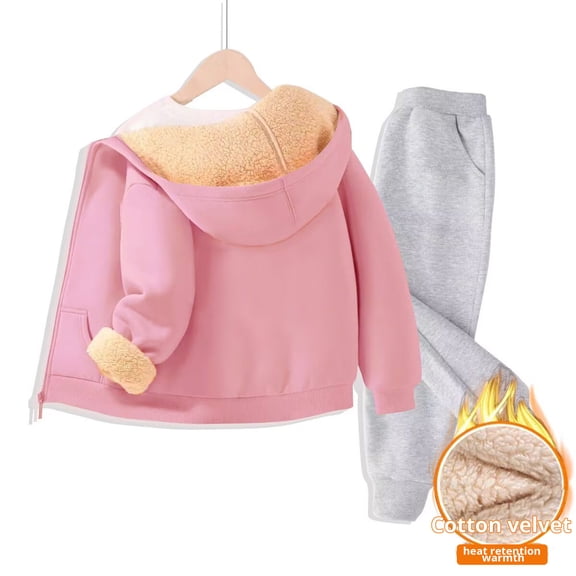 SGMVNU 2 Piece Outfit for Boys Girls Full Zipper Tracksuits Thick Lined Jogging Suits Hoodies with Pockets Tracksuits Kids Clothes, Size 9-10 Years, PK1