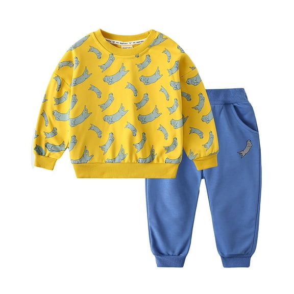 SGMVNU 2 Piece Outfit for Boys Sweatsuits for Boys 8-10 Loose Pullover Sweatshirt and Jogger Sweatpants Sweatsuit Set with Pockets, for 18-24 Months, Yellow