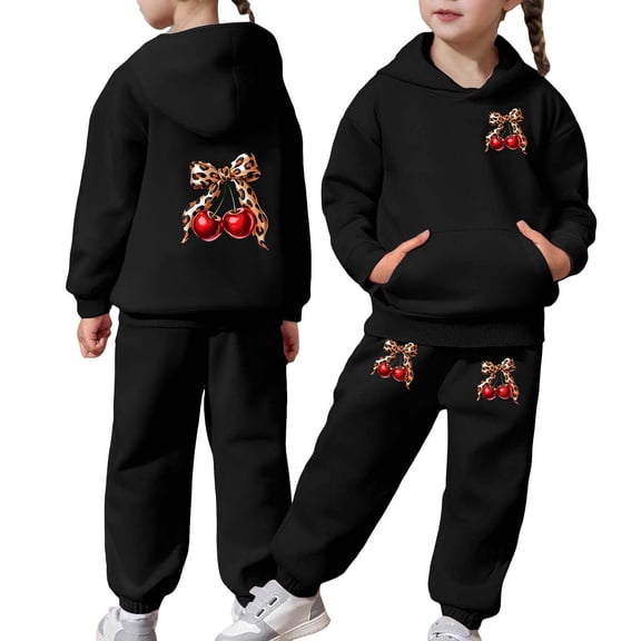 SGMVNU 2 Piece Sets for Girls 2 Piece Sets for Girls Fall Color Block Hoodie and Baggy Joggers Casual Sweatsuit Set Sportwear Outfit, for 3-4 Years, Black